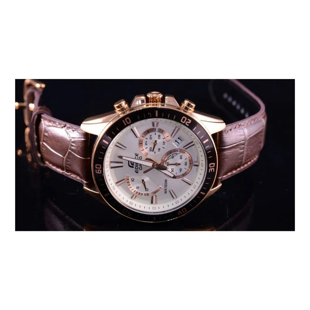 WW2015 Casio Edifice Chronograph Stainless Steel Rose Gold Leather Belt Watch EFR-552GL-7AVUDF