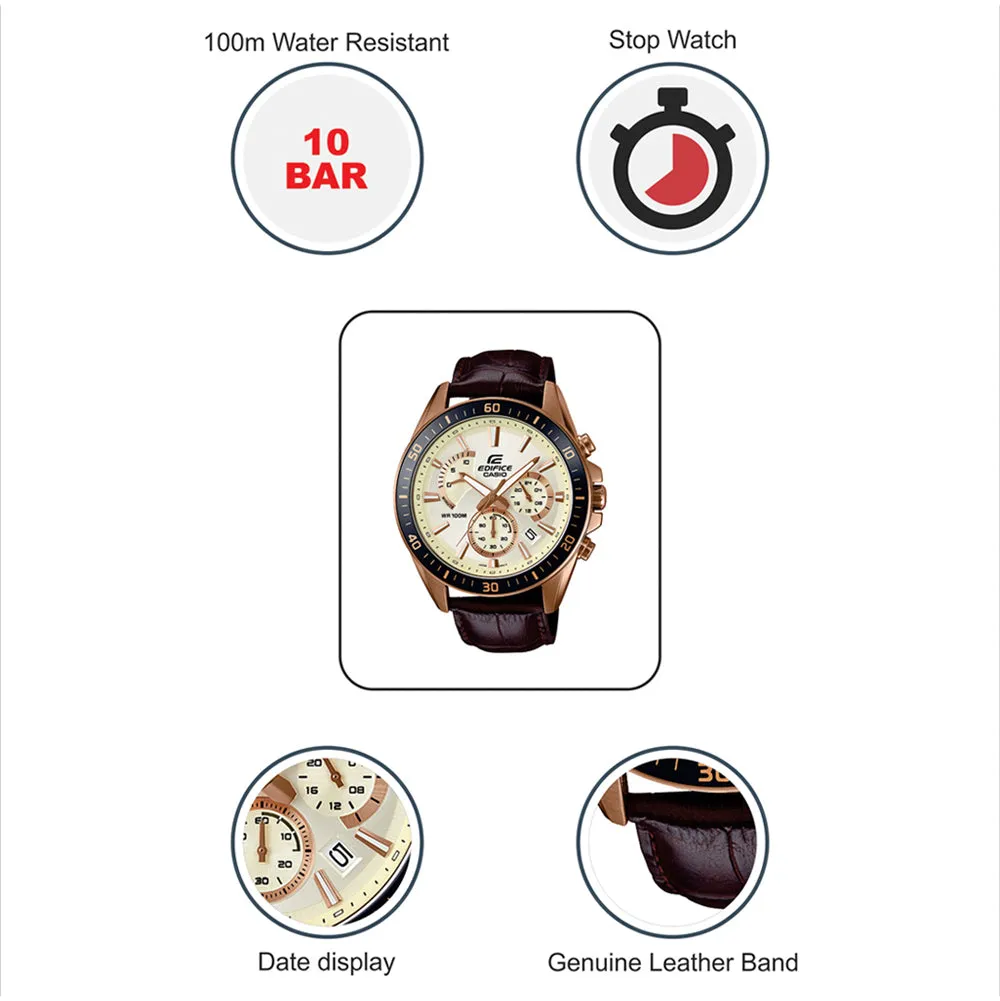 WW2015 Casio Edifice Chronograph Stainless Steel Rose Gold Leather Belt Watch EFR-552GL-7AVUDF