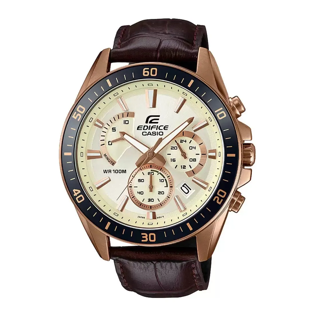 WW2015 Casio Edifice Chronograph Stainless Steel Rose Gold Leather Belt Watch EFR-552GL-7AVUDF