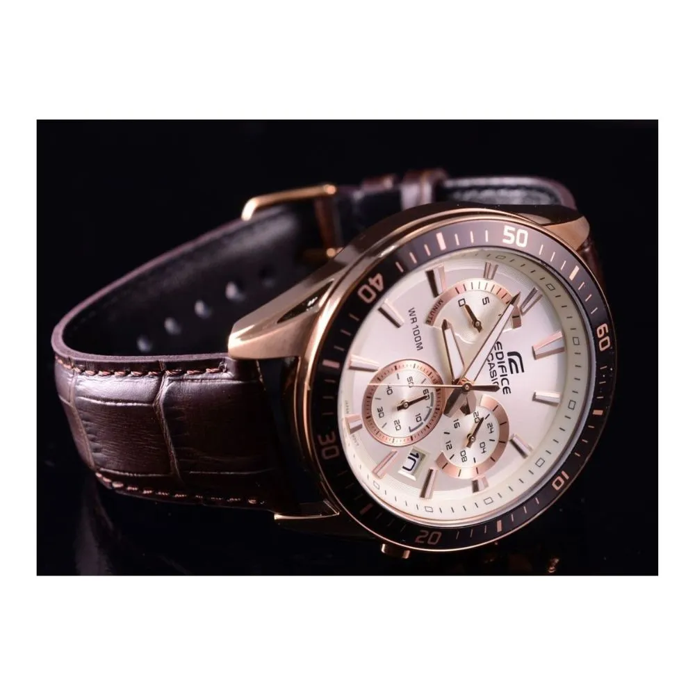 WW2015 Casio Edifice Chronograph Stainless Steel Rose Gold Leather Belt Watch EFR-552GL-7AVUDF