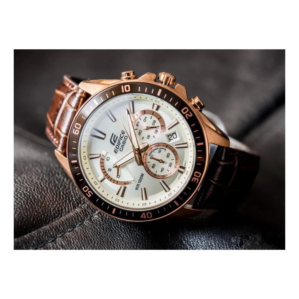 WW2015 Casio Edifice Chronograph Stainless Steel Rose Gold Leather Belt Watch EFR-552GL-7AVUDF